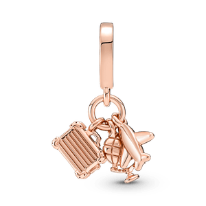 Charm colgante Avión, globo y maleta Recubrimiento en Oro Rosa 14k