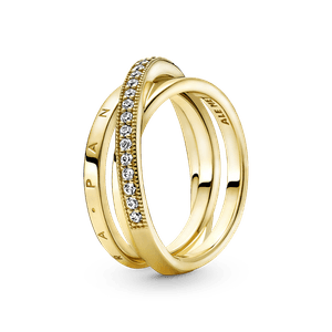 Anillo de Banda Triple Cruzado con Pavé Recubrimiento en Oro de 14K