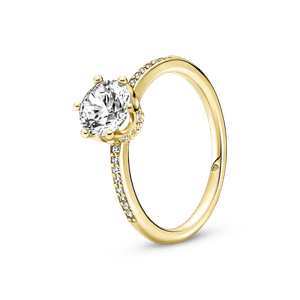 Anillo Solitario Corona Reluciente Transparente Recubrimiento en Oro de 14K