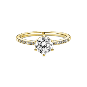 Anillo Solitario Corona Reluciente Transparente Recubrimiento en Oro de 14K