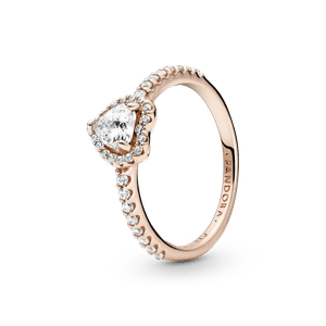 Anillo de Corazón Elevado Brillante Recubrimiento en Oro Rosa de 14K