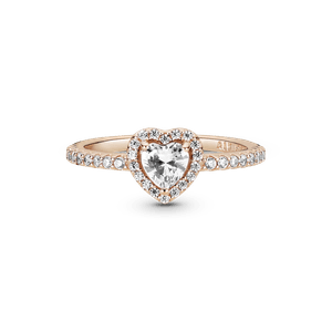 Anillo de Corazón Elevado Brillante Recubrimiento en Oro Rosa de 14K