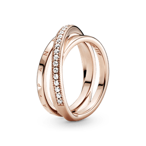 Anillo Cruzado Triple Alianza en Pavé Rosa