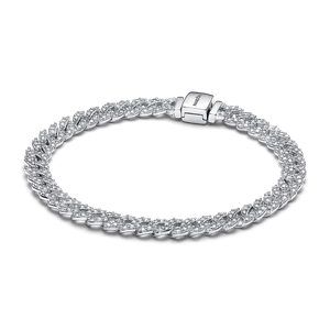 Brazalete Cadena Cubana en Pavé Plateado