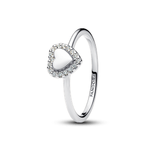 Anillo Halo y Corazón  Plateado