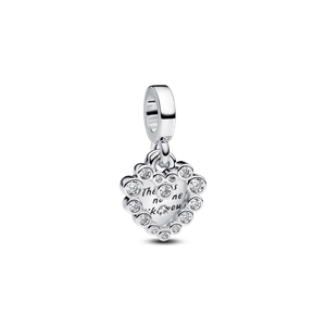 Charm Colgante Doble Corazón Brillante Plateado