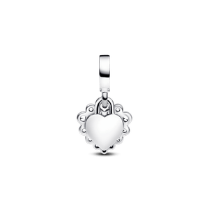 Charm Colgante Doble Corazón Brillante Plateado