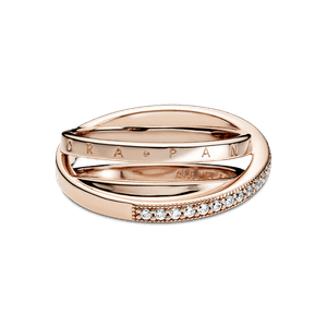 Anillo Cruzado Triple Alianza en Pavé Rosa