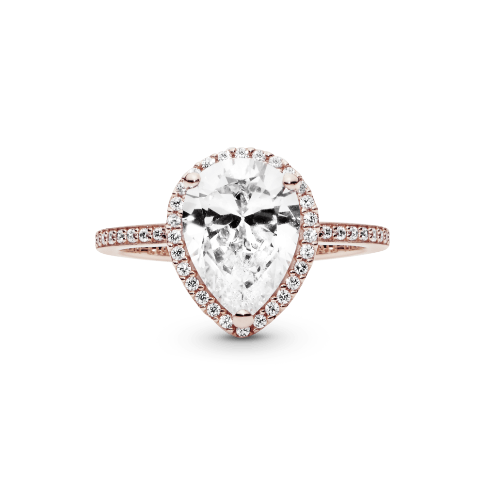 Anillo con Halo Brillante en Forma de Gota Recubrimiento en Oro Rosa de ...