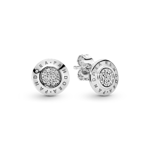 Aretes de Botón Deslumbrantes con El Logotipo Pandora