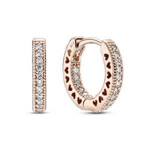 Aretes de Aro con Corazón Pavé Recubrimiento en Oro Rosa de 14K