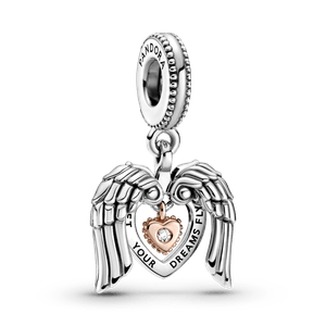 Charm del Club Pandora 2021 Colgante Alas de Ángel y Corazón Recubrimiento en Oro Rosa de 14K