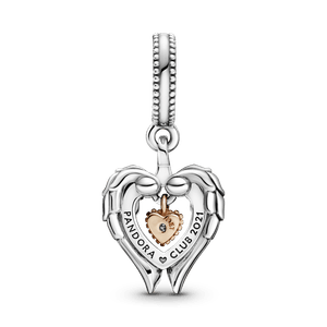 Charm del Club Pandora 2021 Colgante Alas de Ángel y Corazón Recubrimiento en Oro Rosa de 14K