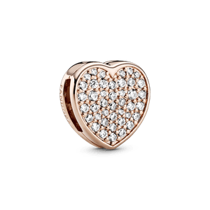 Charm Sujetador Corazón de Pavé Recubrimiento en Oro Rosa de 14K Reflexions
