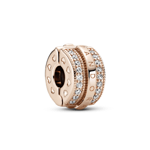 Charm Sujetador Líneas de Pavé Relucientes y Logotipo Recubrimiento en Oro Rosa de 14K