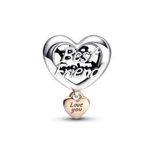 Charm Corazón Te Amo Mejor Amiga Recubrimiento en Oro Rosa de 14K | Pandora Plata Esterlina