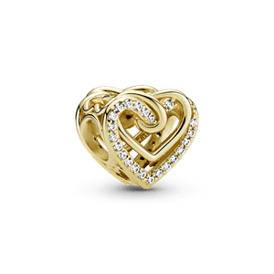Charm Corazones Entrelazados Resplandecientes Recubrimiento en Oro 14K