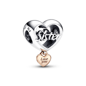 Charm Corazón Yo Te Amo Hermana Recubrimiento en Oro Rosa de 14K | Pandora Plata Esterlina
