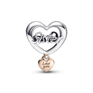 Charm Corazón Yo Te Amo Hermana Recubrimiento en Oro Rosa de 14K | Pandora Plata Esterlina