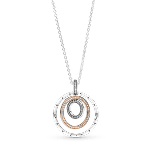 Collar y Pendiente Círculos de Dos Tonos en Recubrimiento en Oro Rosa de 14K