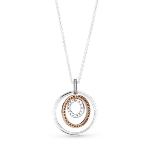 Collar y Pendiente Círculos de Dos Tonos en Recubrimiento en Oro Rosa de 14K