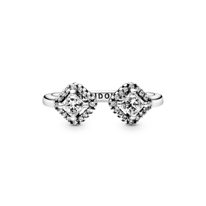 Anillo Abierto Brillo Cuadrado Pandora Plata Esterlina