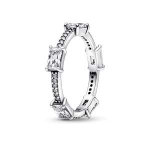 Anillo Barras Rectangulares en Pavé Reluciente Pandora Plata Esterlina