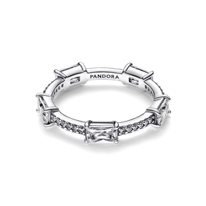 Anillo Barras Rectangulares en Pavé Reluciente Pandora Plata Esterlina