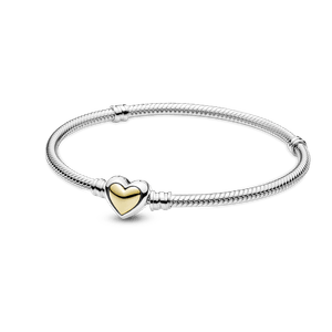 Brazalete Cadena de Serpiente con Broche de Corazón Dorado Cóncavo