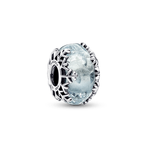 Charm de Cristal Murano Copo de Nieve Azul Invierno Pandora Plata Esterlina
