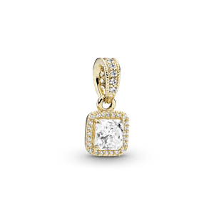 Pendiente con Halo Cuadrado Brillante Oro 14K