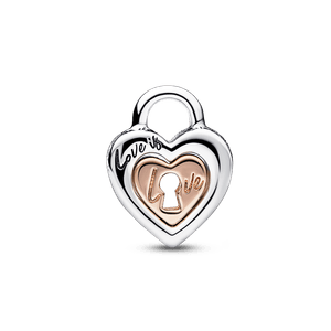Juego de Llavero con Charm Corazón Dividido de Dos Tonos con Candado