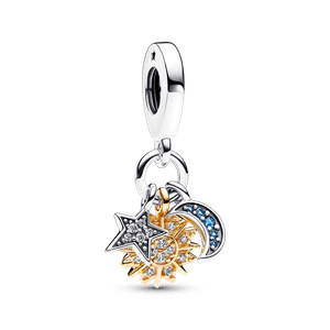 Charm Colgante Doble de Dos Tonos Celestial Recubrimiento en Oro de 14k