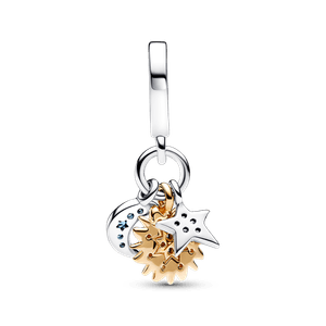 Charm Colgante Doble de Dos Tonos Celestial Recubrimiento en Oro de 14k