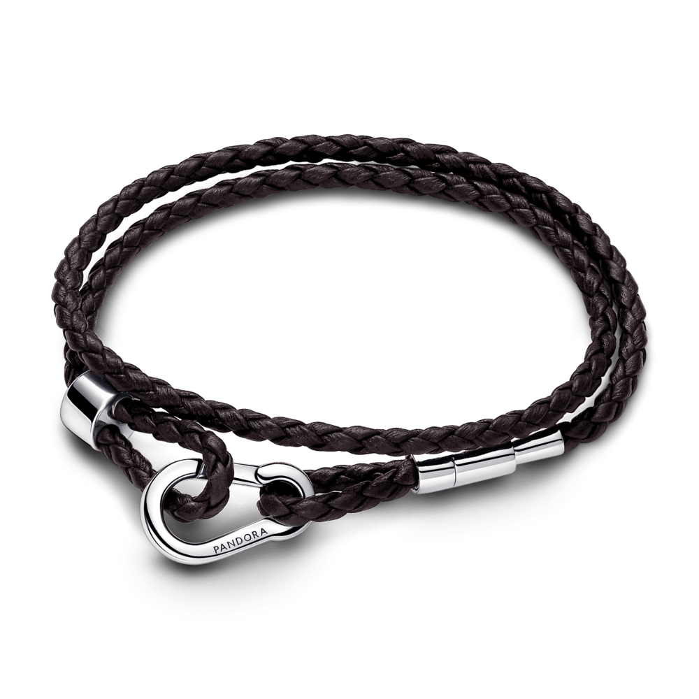 Brazalete Pandora Moments en Cuero Trenzado Doble Marrón|Pandora